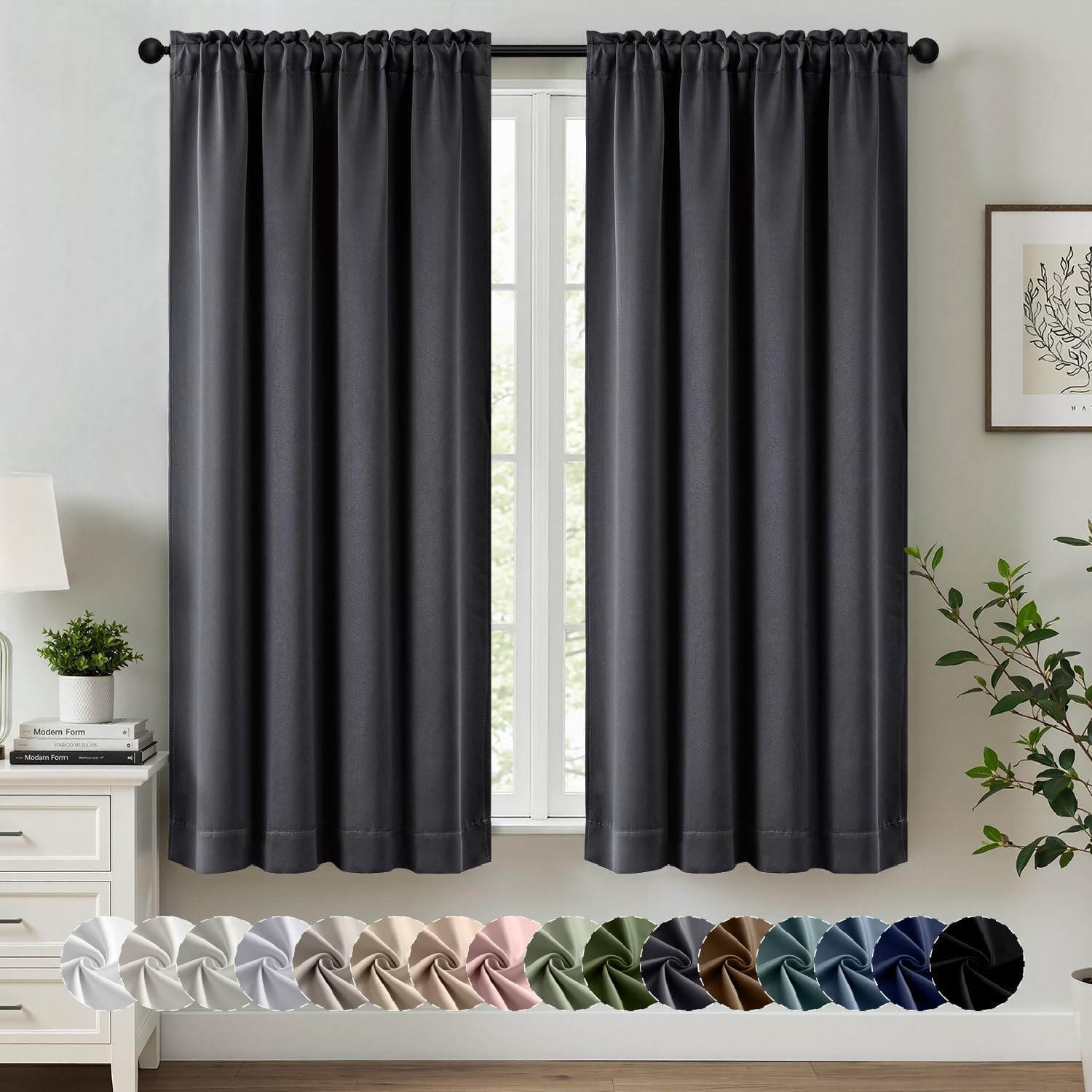 MIULEE Grey Blackout Curtains for Bedroom Living Room 63 Inches Long 2 Panels, T