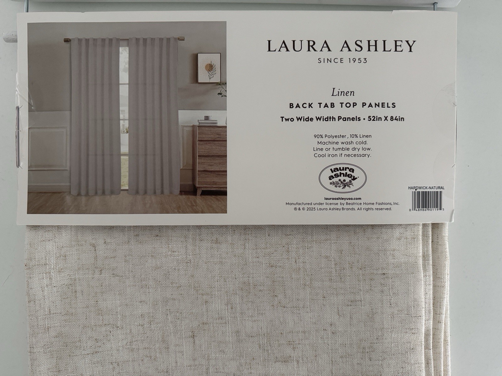 New Laura Ashley Window Curtains 2 Wide Panels 52 x 84 Linen Natural Back Tab