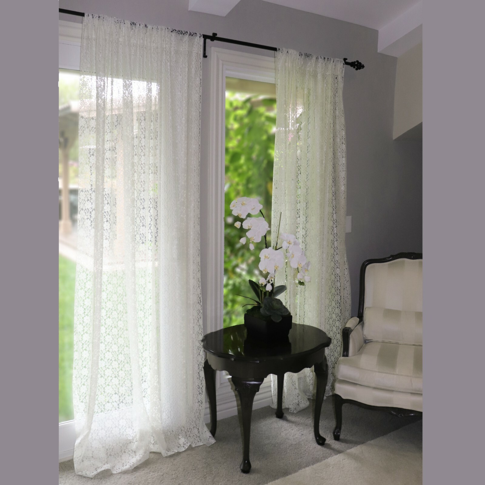 Floral Lace Sheer Curtain Window Panel 58″ Wide
