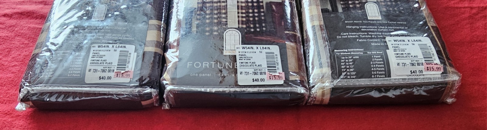 918 NYC Fortune Plaid Curtain Panels Lot 3 Brown Chocolate 54×84 NOS Rustic