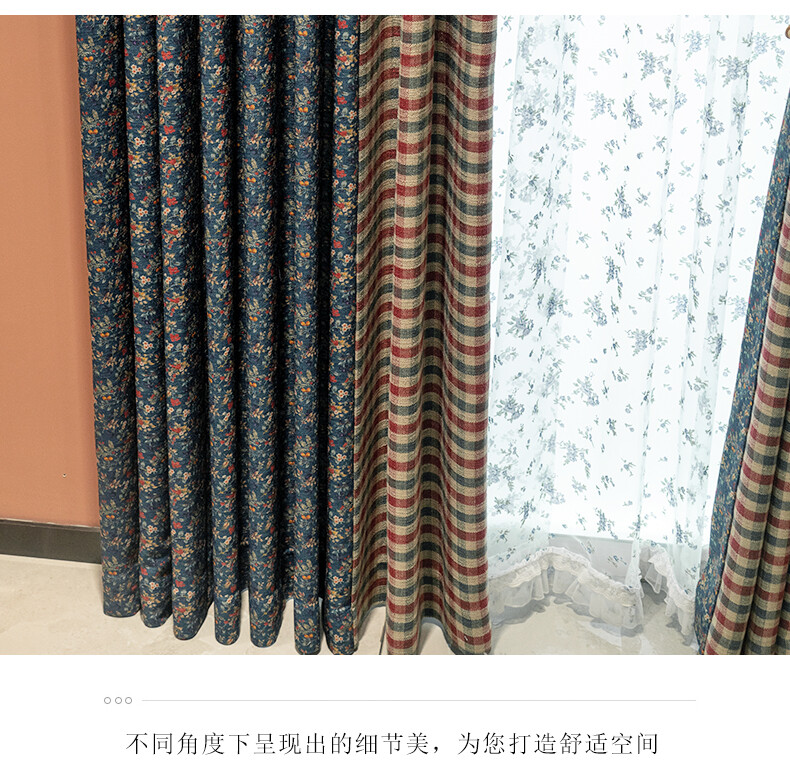 Custom Pastoral cotton linen bay window blue cloth curtain valance drape C1828