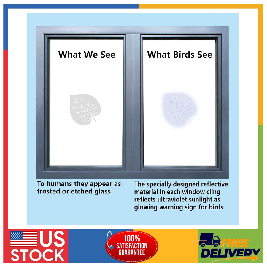 52 Large Leaf Anti-Collision Window Clings to Prevent Bird Strikes Non-Adhesive