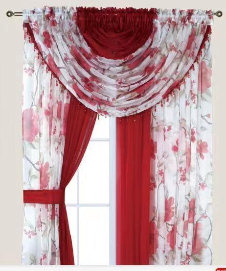 Complete Window Sheer Voile Curtain Panel Set with 4 Attached Panels
