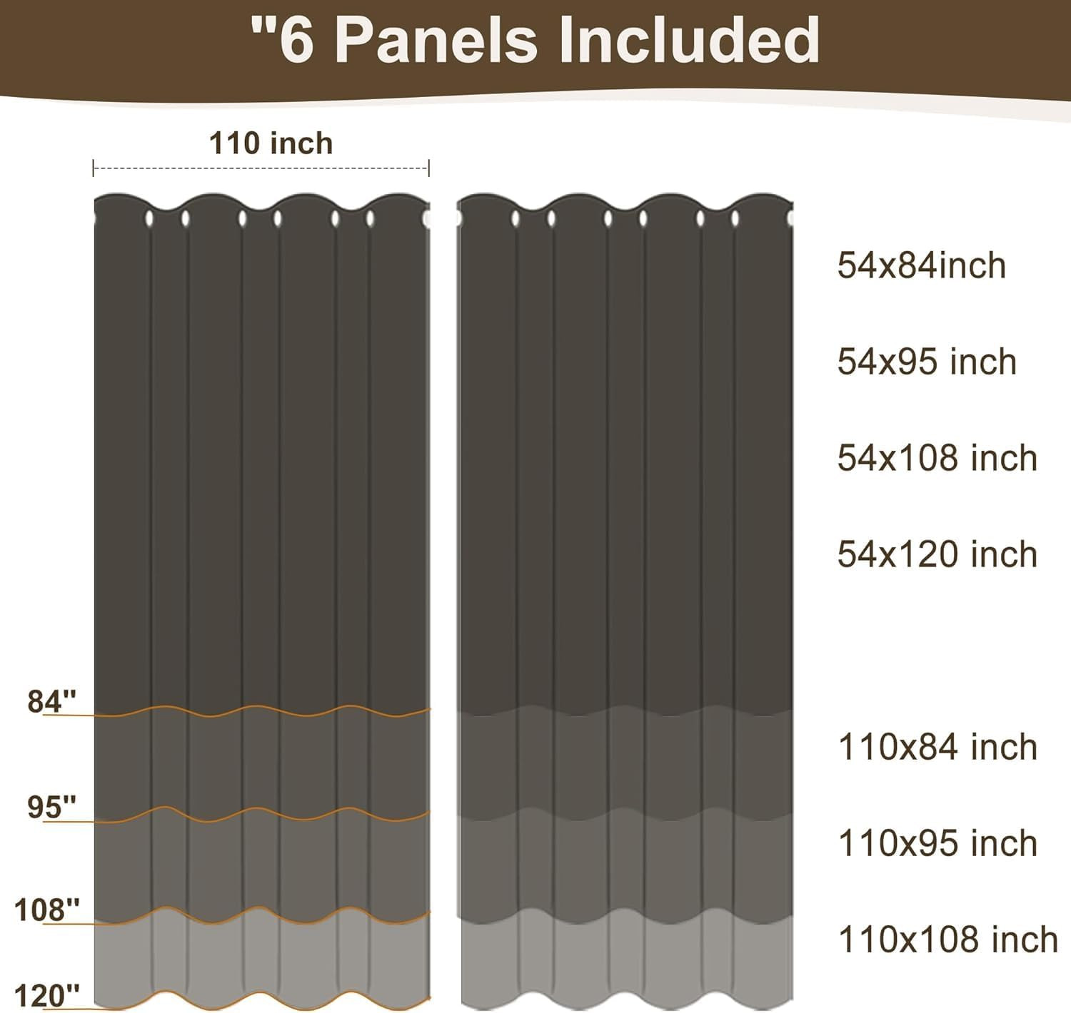 Waterproof White Sheer Curtains for Patio, 6 Panels, 110×84 Inch Grommet