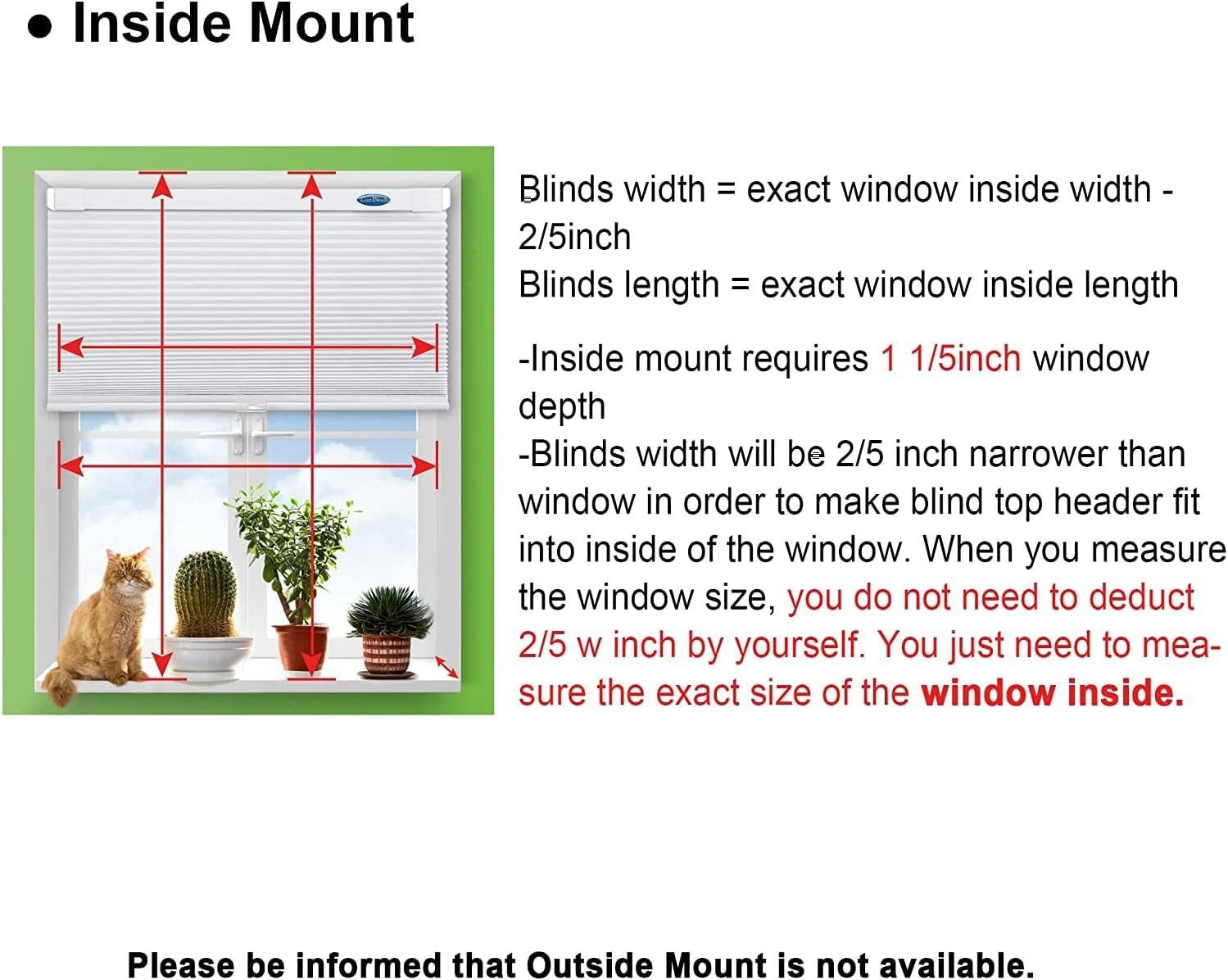 LazBlinds Cordless Cellular Shade No Drill Blackout Honeycomb Shades 23″W x 64″H