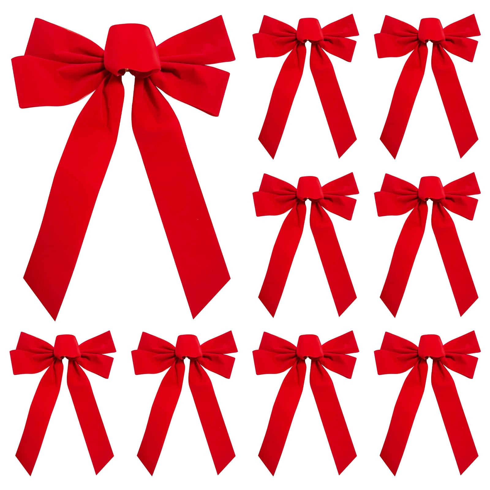 10 Pack Red Christmas Bows for Wreath Decorations, 9 x 13 Inches Large Velvet Bo