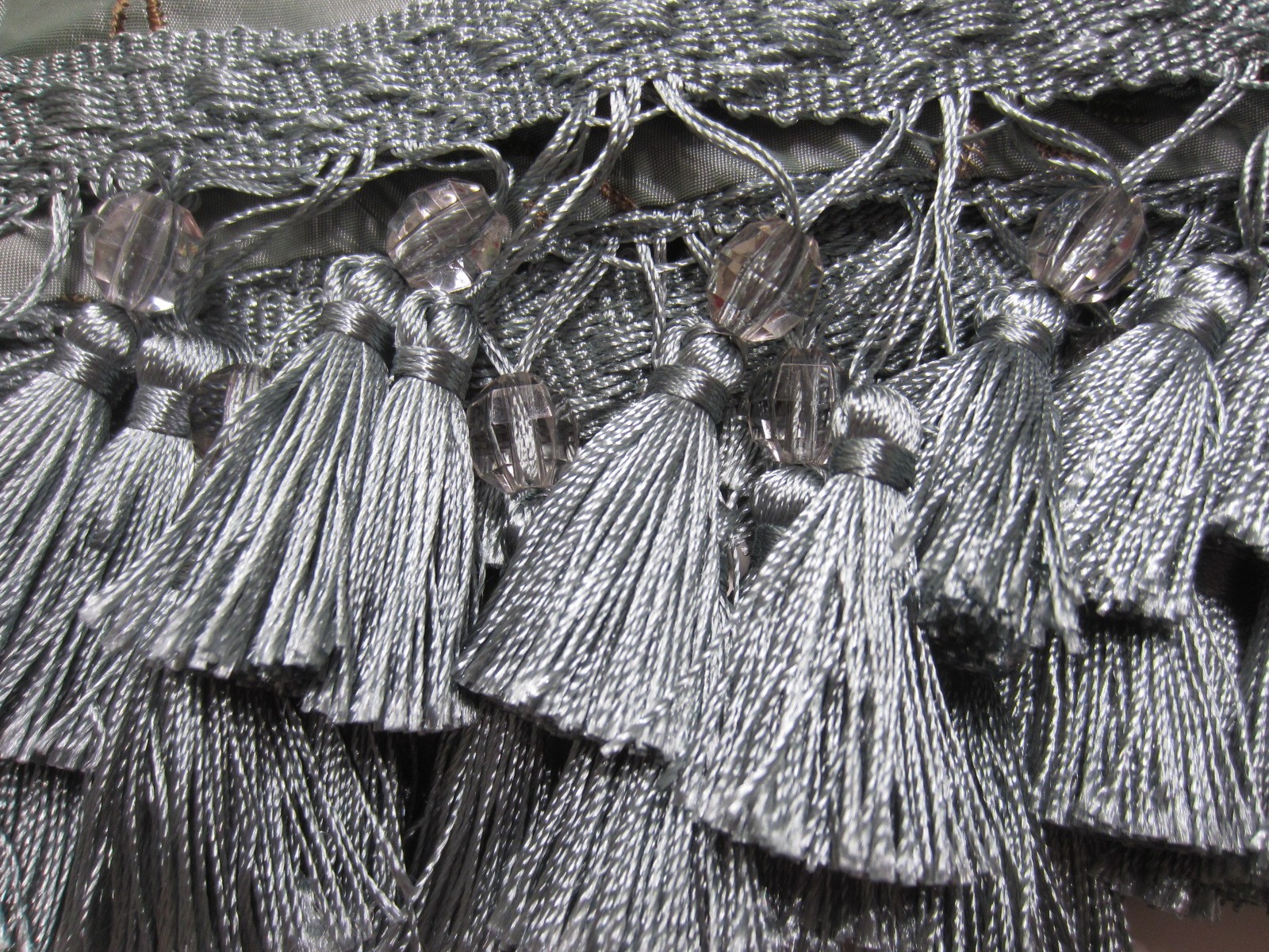 Single Poly SILK Pale Teal Embroidered Austrian Gathered Tassels Valance 56″W