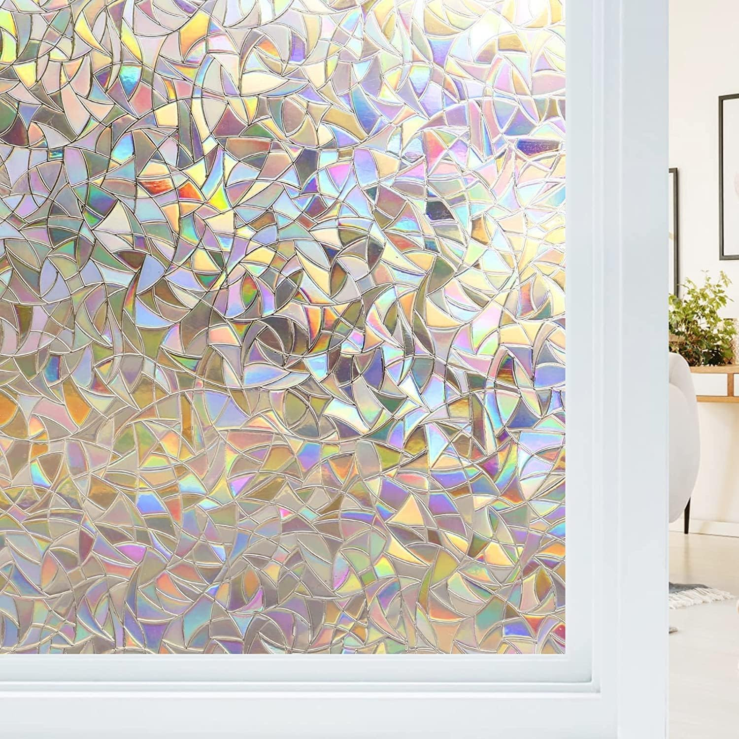 Window Privacy Film, Stained Glass Rainbow Film Decorative Window Clings, Static