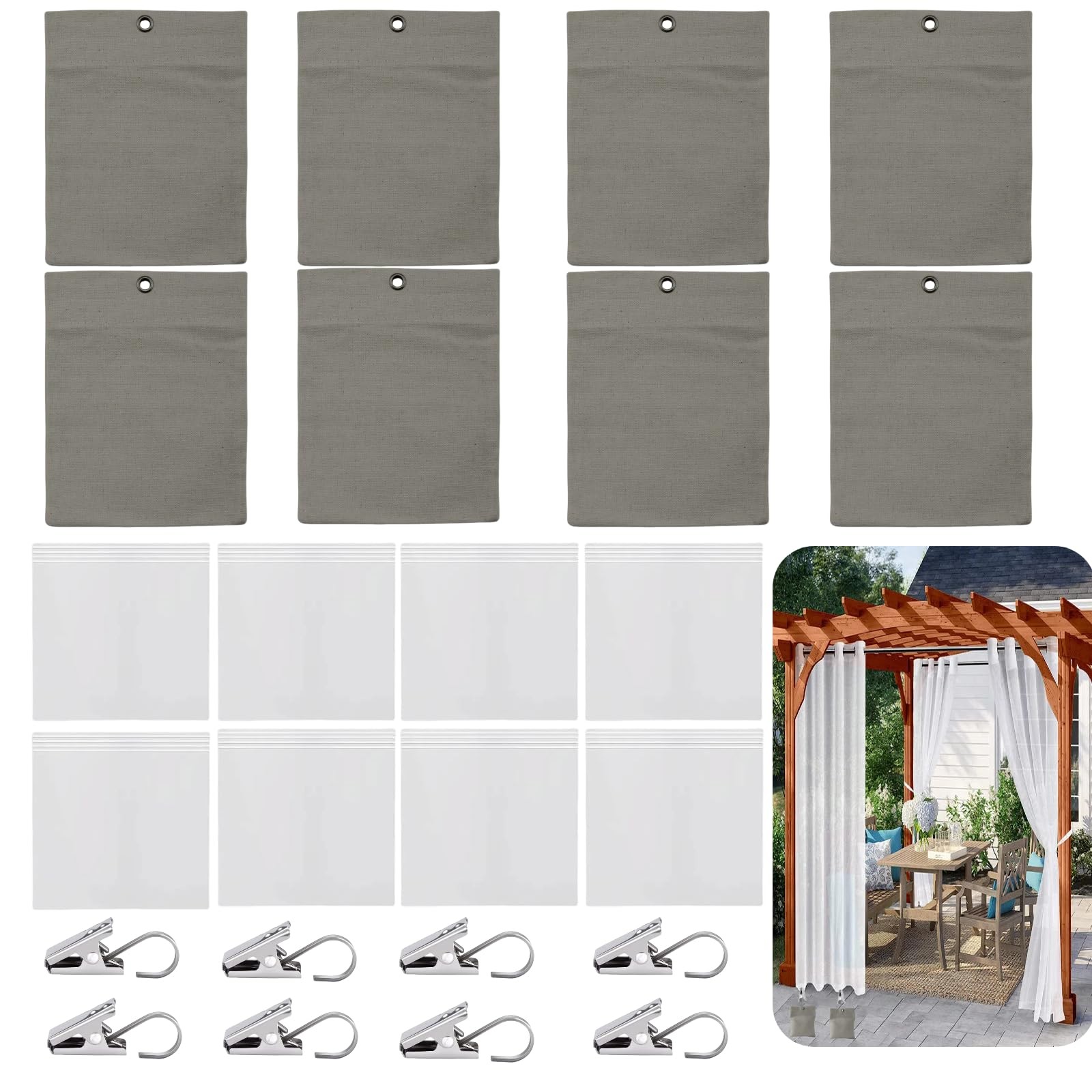 8 Pack Curtain Weights for Outdoor Use – Heavy Duty Sandbags with Metal Clips…