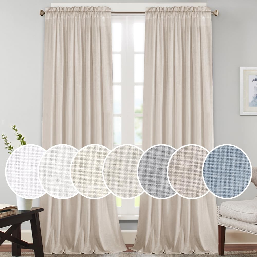 Angora Linen Sheer Curtains 96 inch Length Rod Pocket Window Drapes for Bedro…