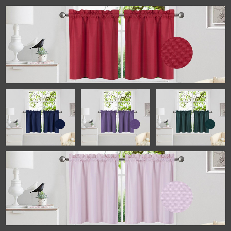 1 PAIR Kitchen Rod Pocket Window Tier Curtain Insulated Blackout Set 30″X24″ R16