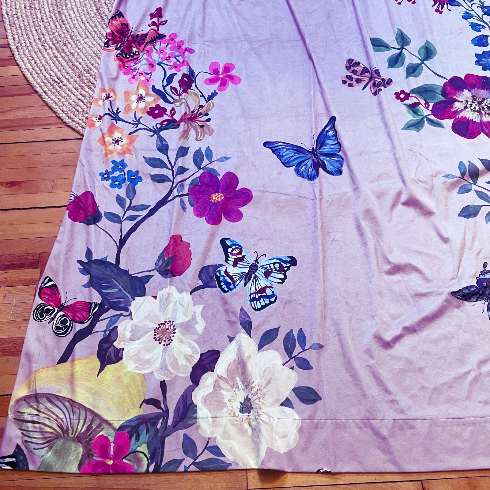 Natalie Leté Anthropologie Pink Velvet Butterfly Floral Curtain Panel 50″ x 63″