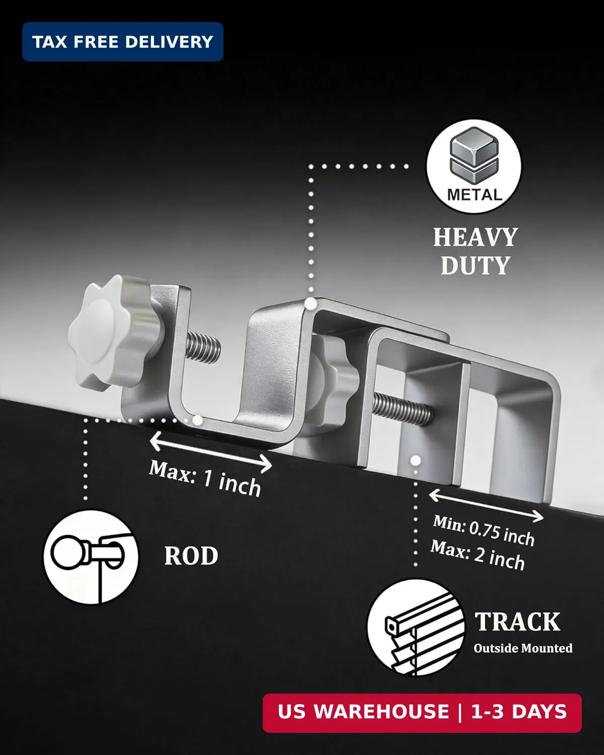 Mimiio No Drill Curtain Rod Brackets for Outside-Mount Blinds, Tool-Free Over-Bl