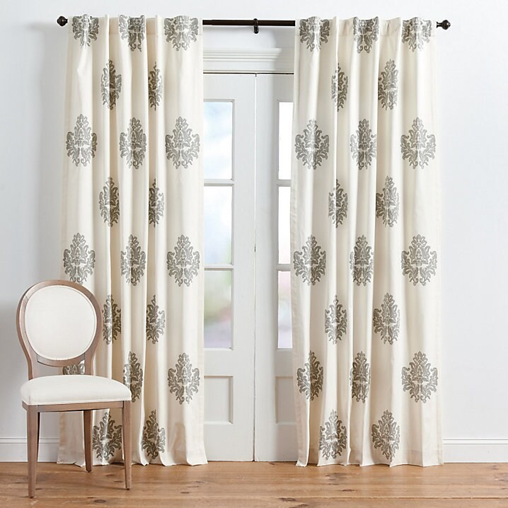 New Pair Ballard Designs Bingham Curtains Printed Damask Drapery Panel 84″Hx50″W