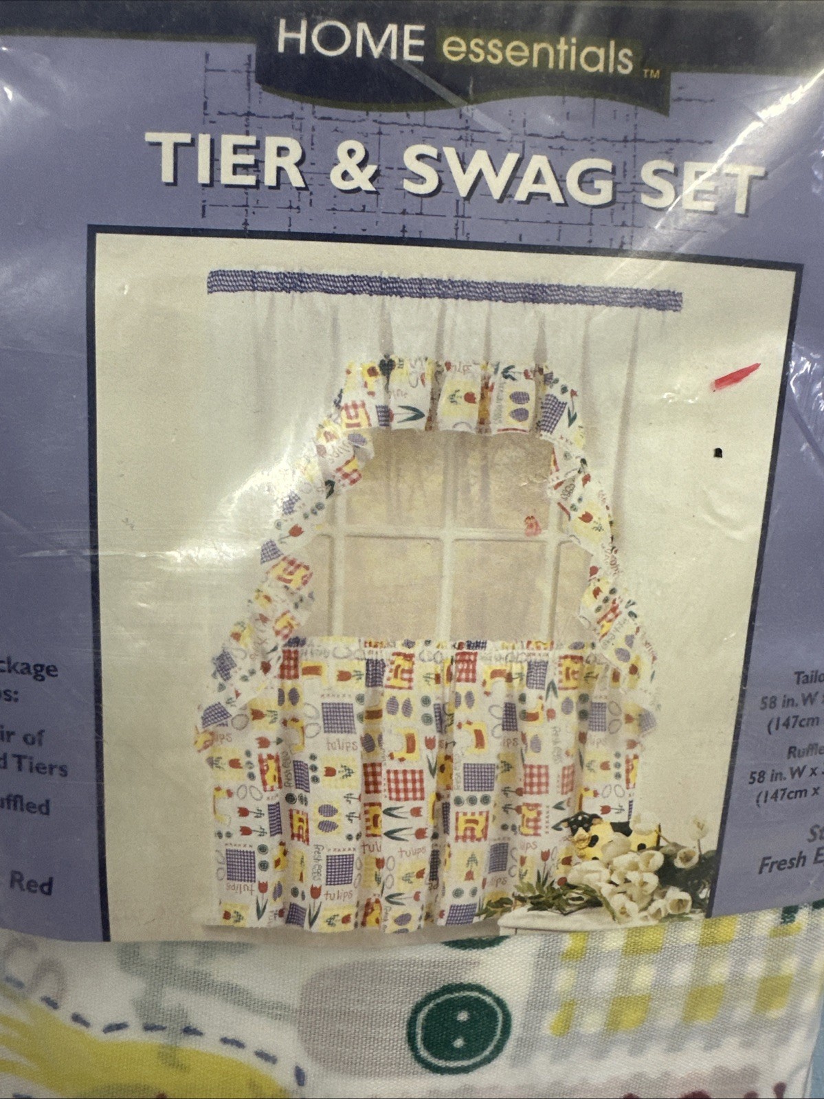 Home Essentials Tier & Swag Set Fresh Eggs Tulips Chicken Curtains Vintage