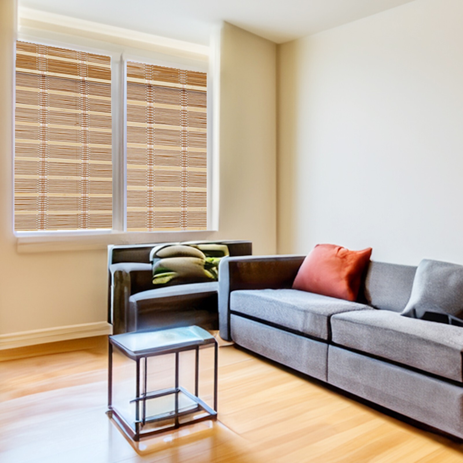 Cordless Natural Bamboo Light Filtering Roman Window Blind Sun Shade w/ Valence