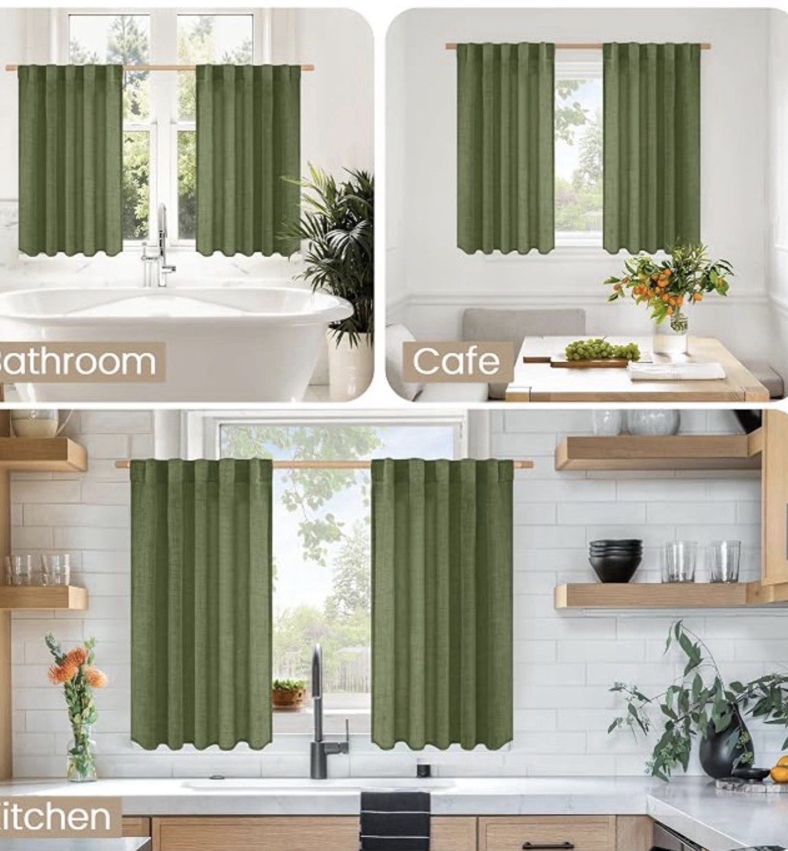 BGment Olive Linen Look Kitchen Curtains 42×40 Light Filtering 2 Panel Set 💜