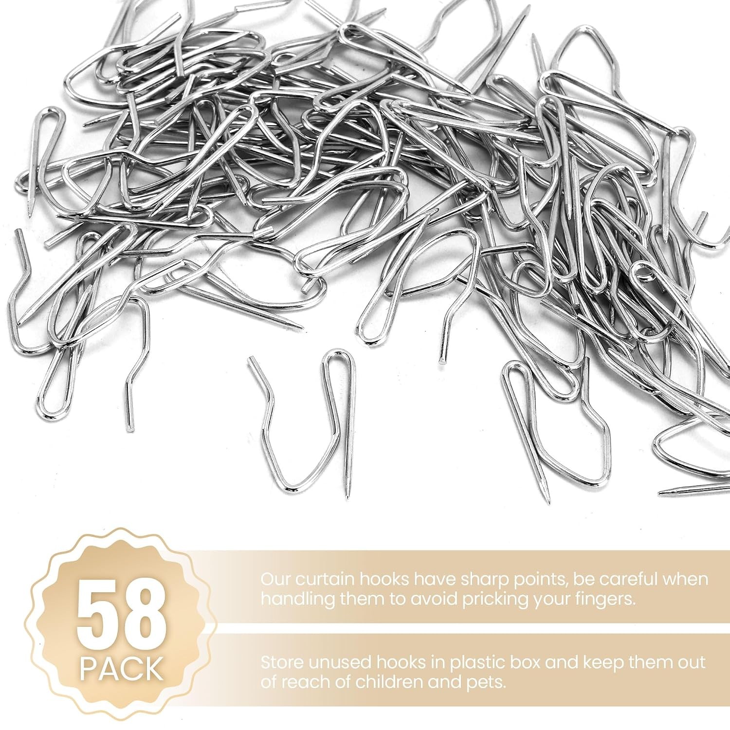 Rustproof Metal Curtain Hooks Drapery Hooks Set 58PCS 1.25IN Premium Hooks