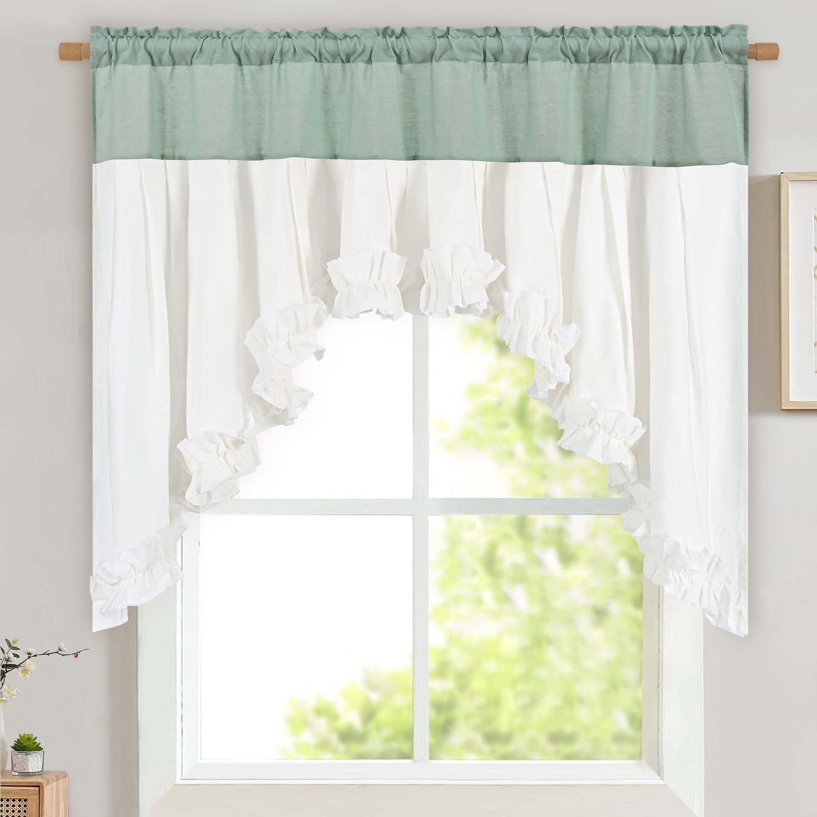 Linen Valances for Windows Farmhouse Ruffle Swag Valance Rustic Country Windo…