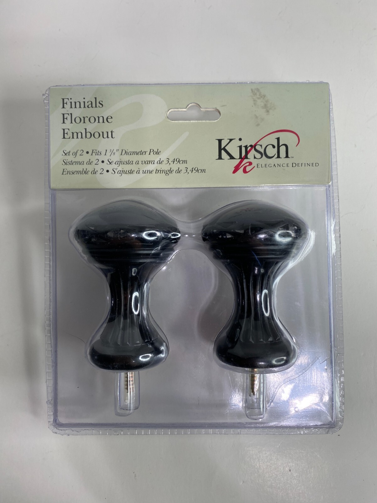 Kirsch Finials 2pc Set Modern Contemporary Decor, Black Metal for Curtain Rod