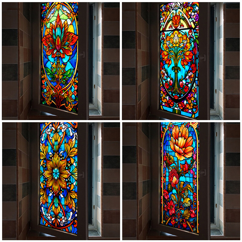40*100/45*120cm Colorful Stained Glass Film Modern Art European Decor Privacy
