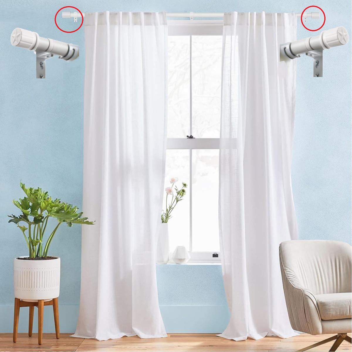 2 Pack Curtain Rod w/Star for Window size up to 178″ Wide Heavy Duty 1″ dia tube