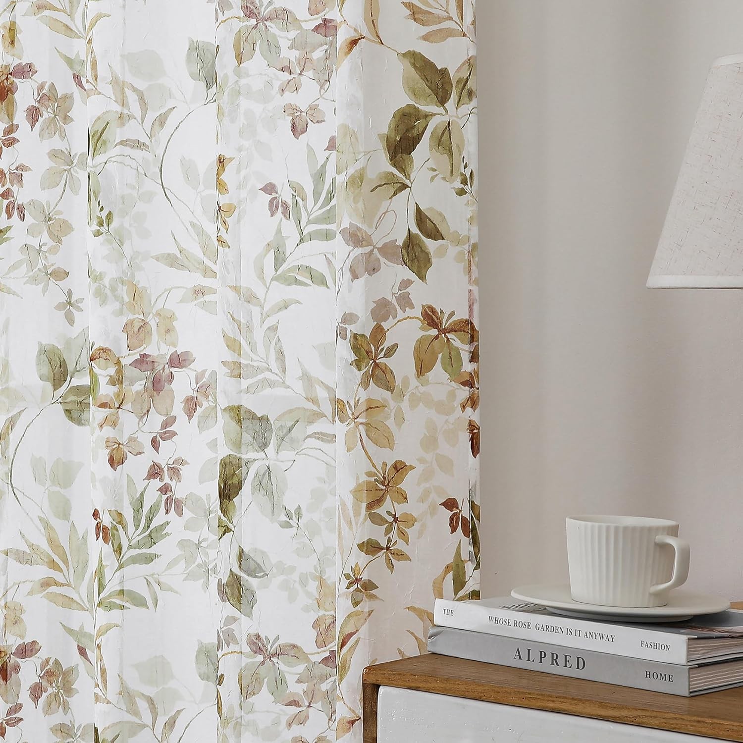 Crushed Semi Sheer Curtains 72 Inch Length 2 Panels Set, Printing Floral Pattern