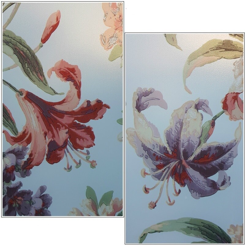 Stained Frosted Window Films Flowers Embossed Static Cling Glass Stickers Opaque