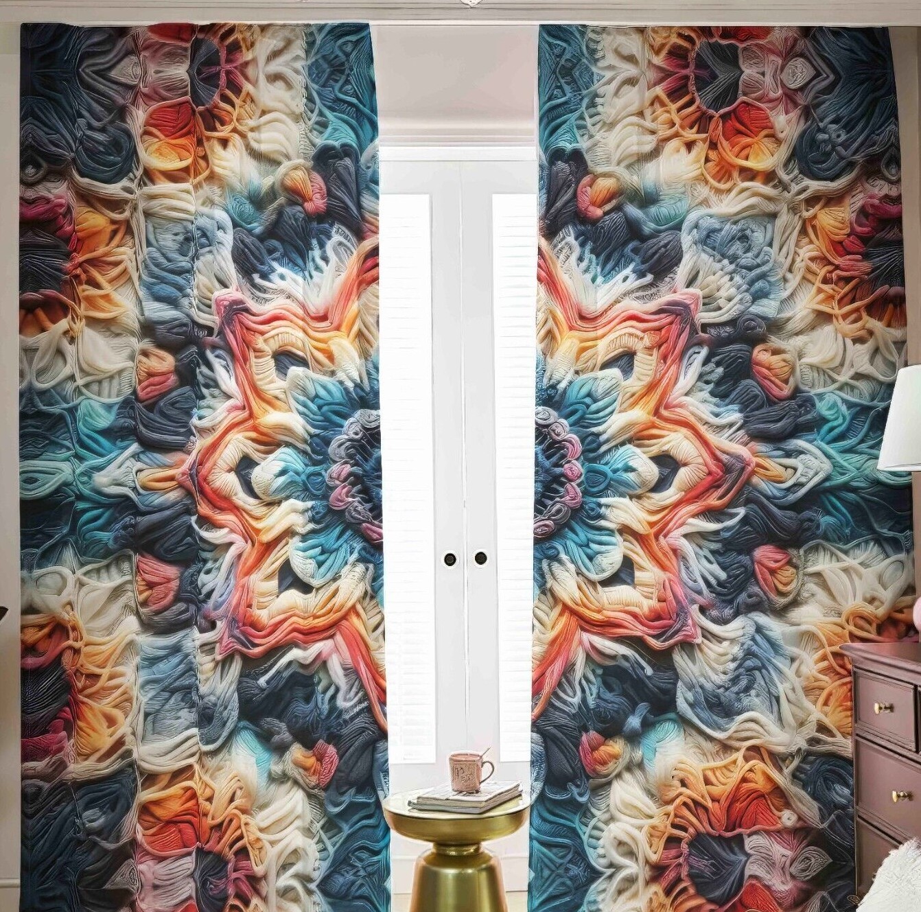 Tie Dye Mandala Blackout Curtains Black Out Abstract Geometric Pastel Rainbow