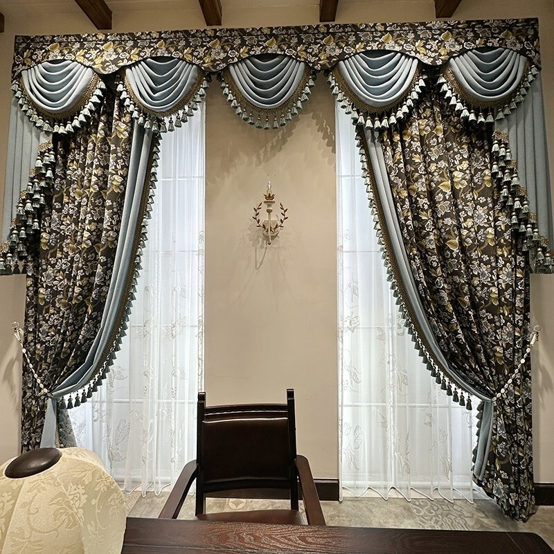 Luxury American Villa Shade Chenille cloth blackout curtain valance drape C2137