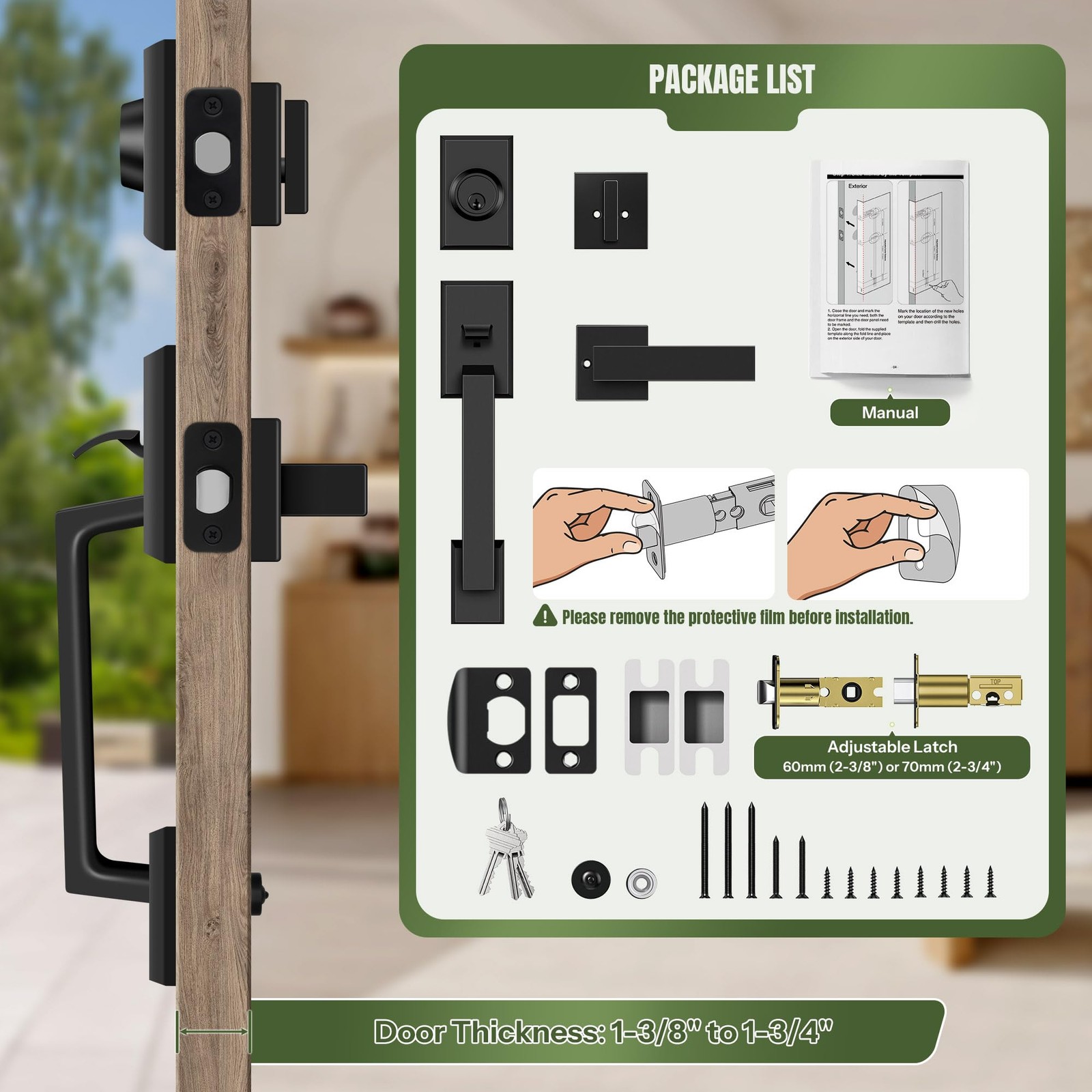 Moquin Square Front Door Handle Set Heavy Duty Entry Door Handleset Keys