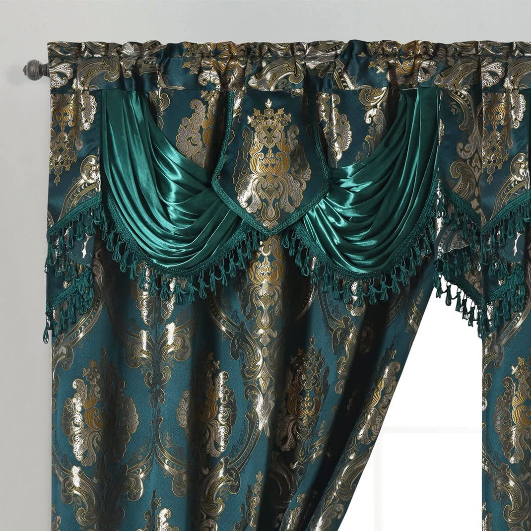 GOHD Luxe Love. Jacquard Window Curtain Panel Drape with Attached Fancy Valan…
