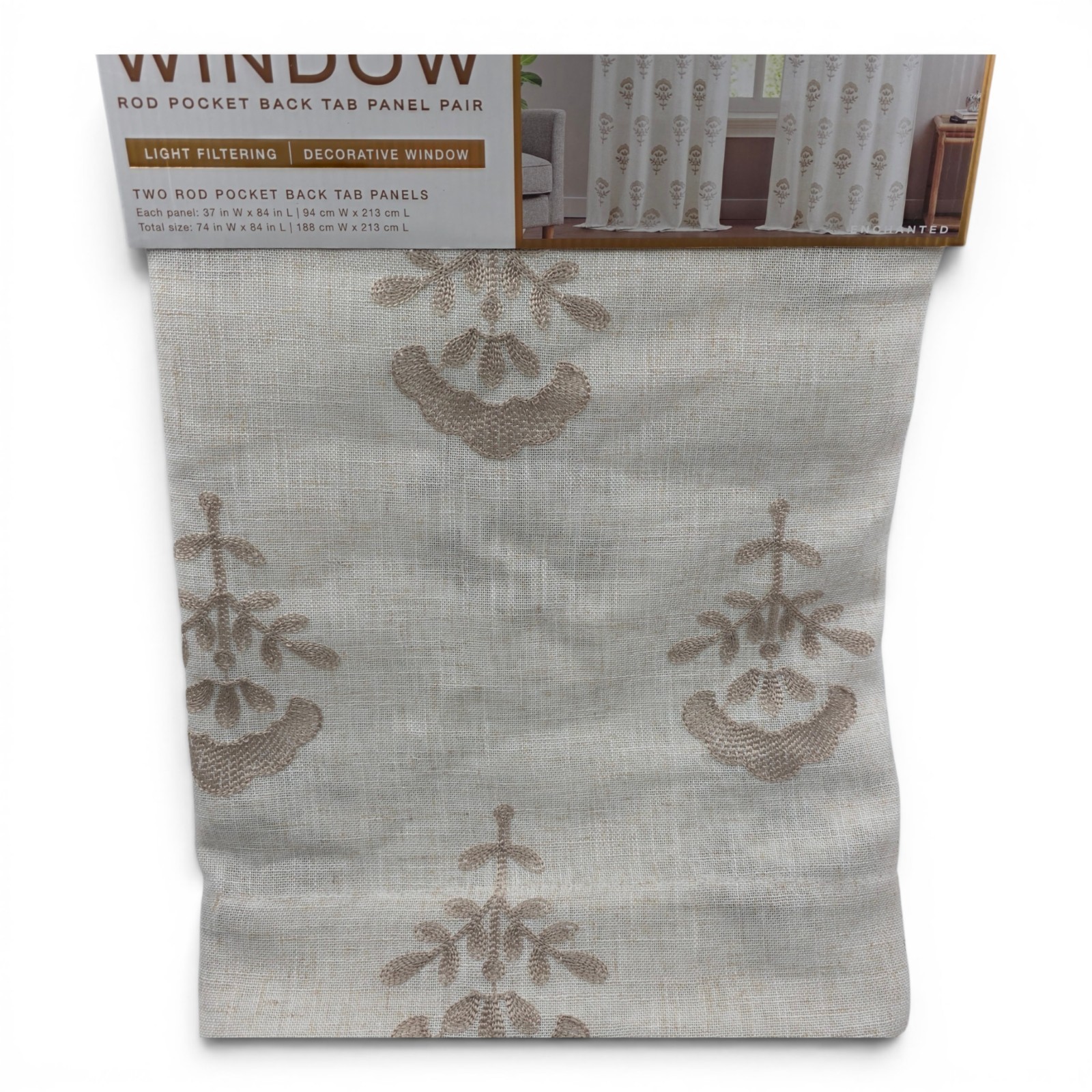 Studio 1012 Linen Blend Embroidered Floral Curtains Set of 4 37×84 Natural