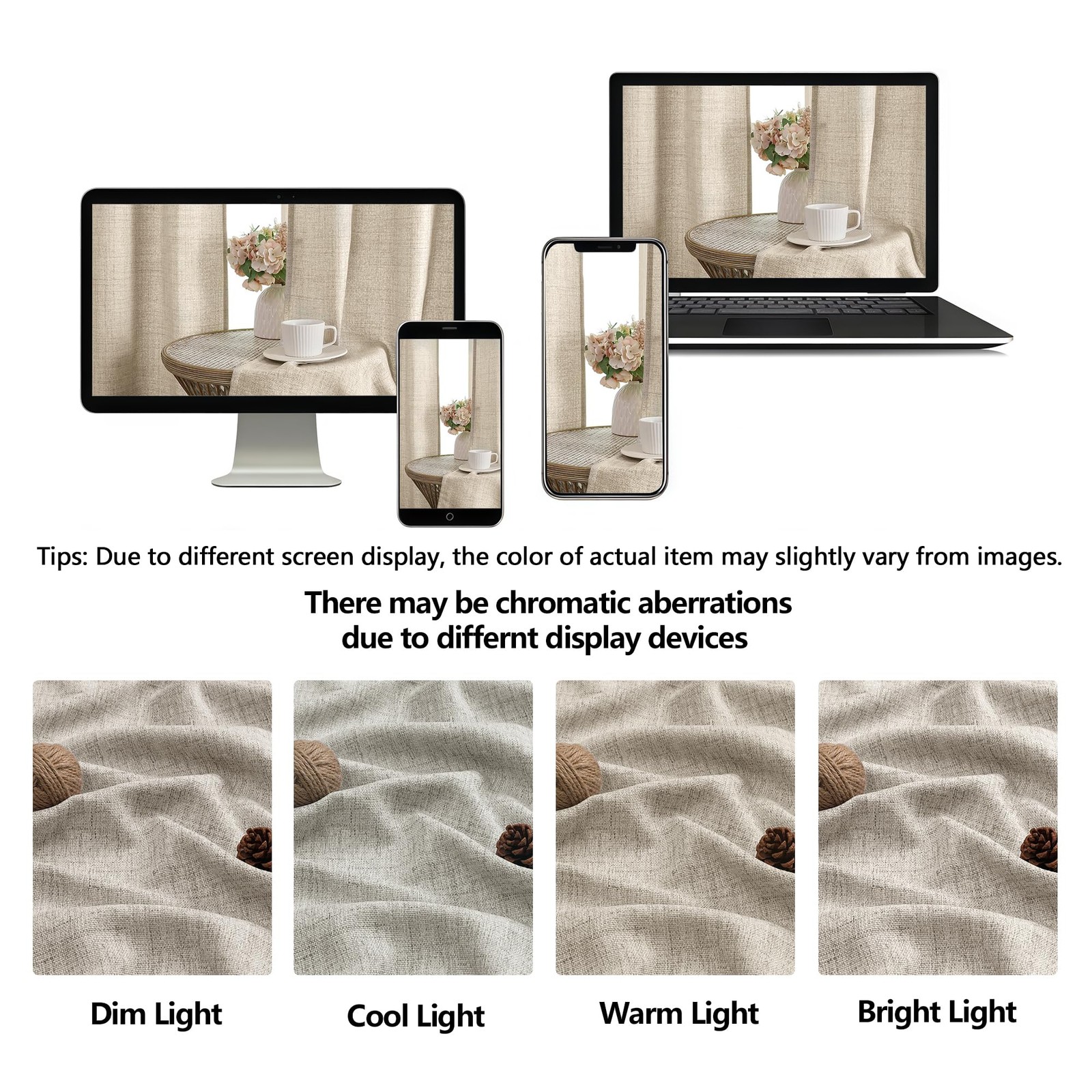 Linen Cafe Curtains 36 Inch Length 2 Panels Set, Light Filtering Textured Short