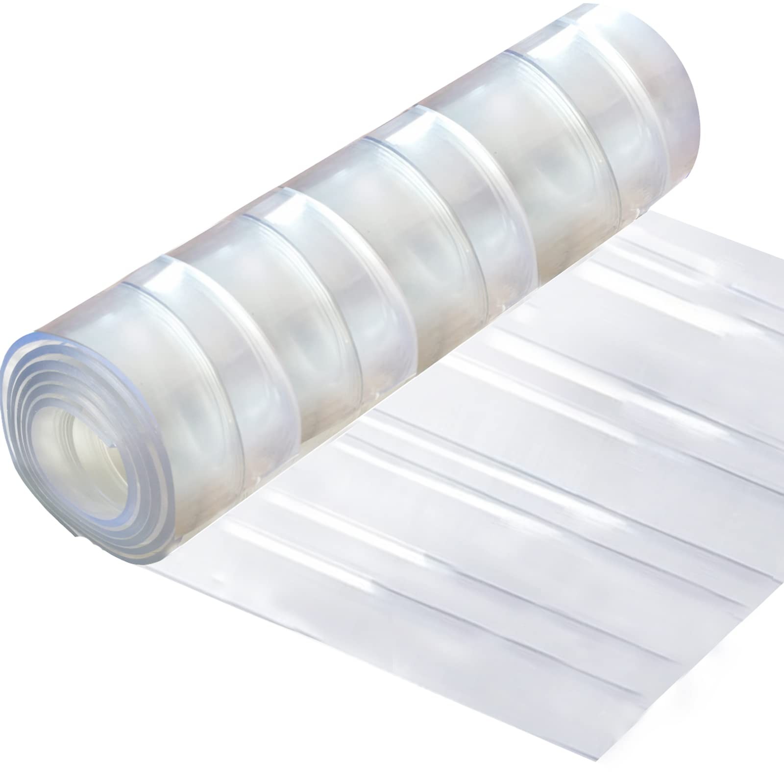 Plastic Vinyl Strip Curtain 7.5ft x 7.6in Clear Waterproof Ribbed PVC 0.07 Thk