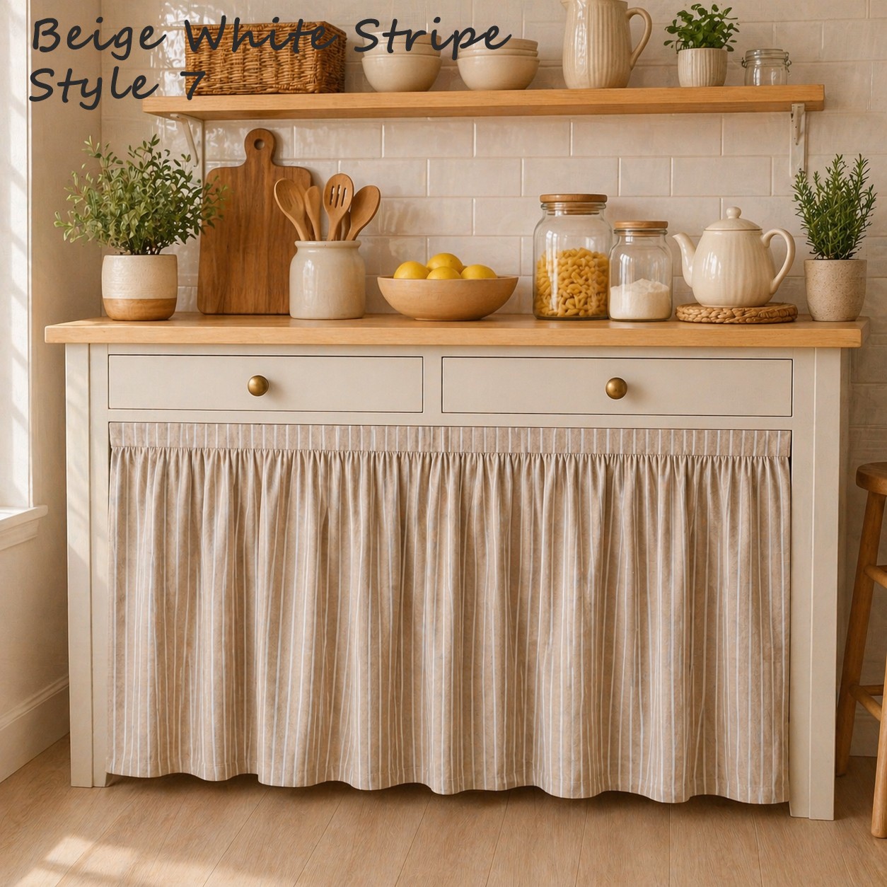 No Drill Hook and Loop Curtain Cabinet Kitchen Cafe Curtain Stick On Cotton