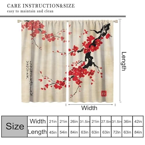 Oriental Cherry Branch Curtains, 20.5″W x 45″L (Pack of 2) Cherry Blossom-9