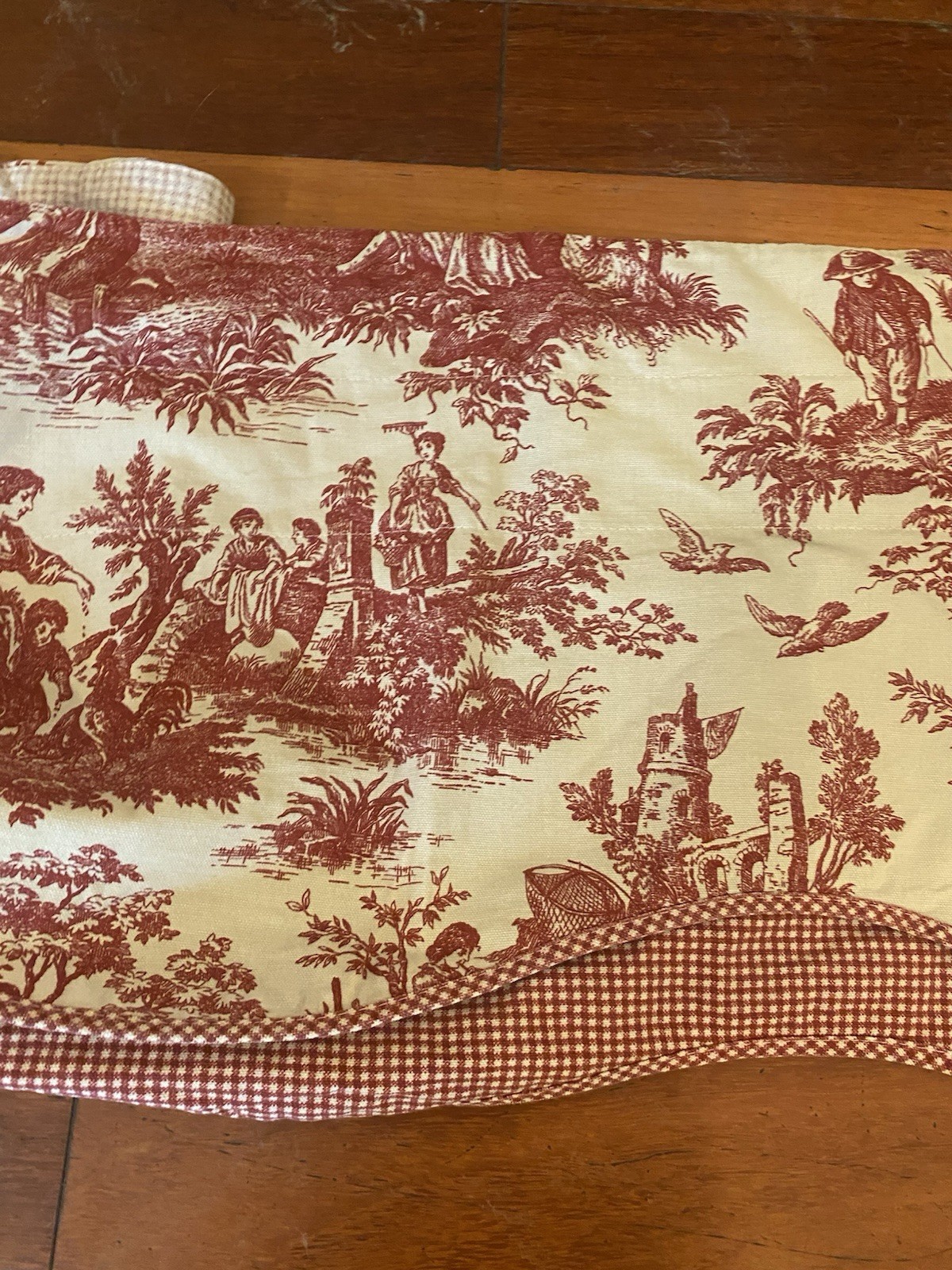 Waverly Red Toile French Country Life Valance Scalloped Layers Red Gingham