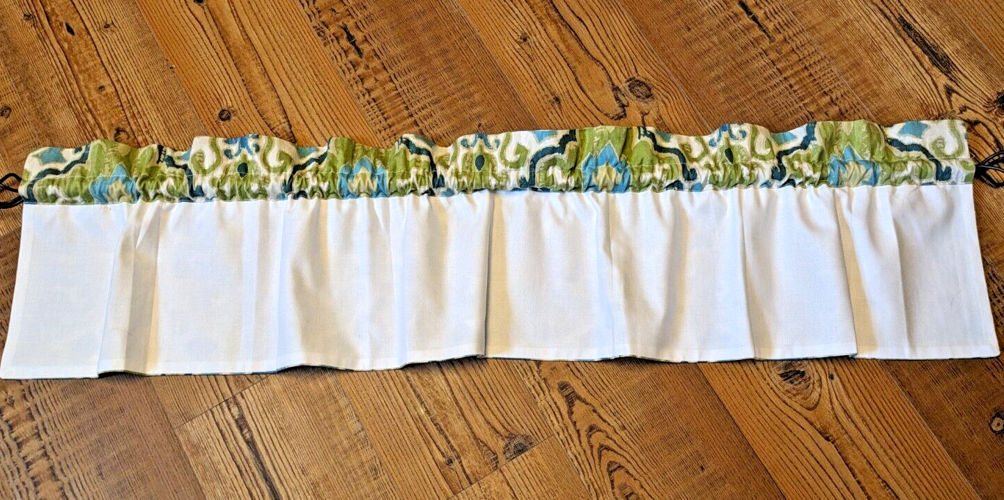 Torquoise, Aqua, Green & Ivory Patterned Lined Straight Valance 52″x11.5″