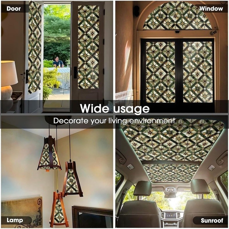 Privacy Window Film Static Cling Stained Glass Durable Reusable PVC Window Décor