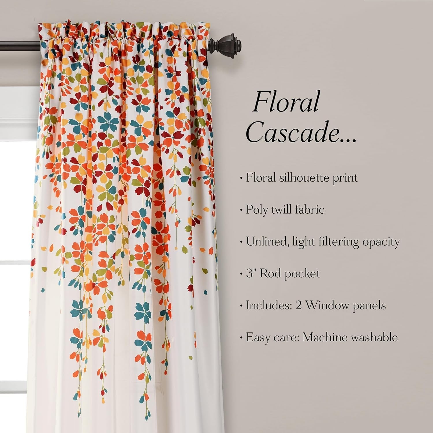 Weeping Flower Turquoise Tangerine Curtains