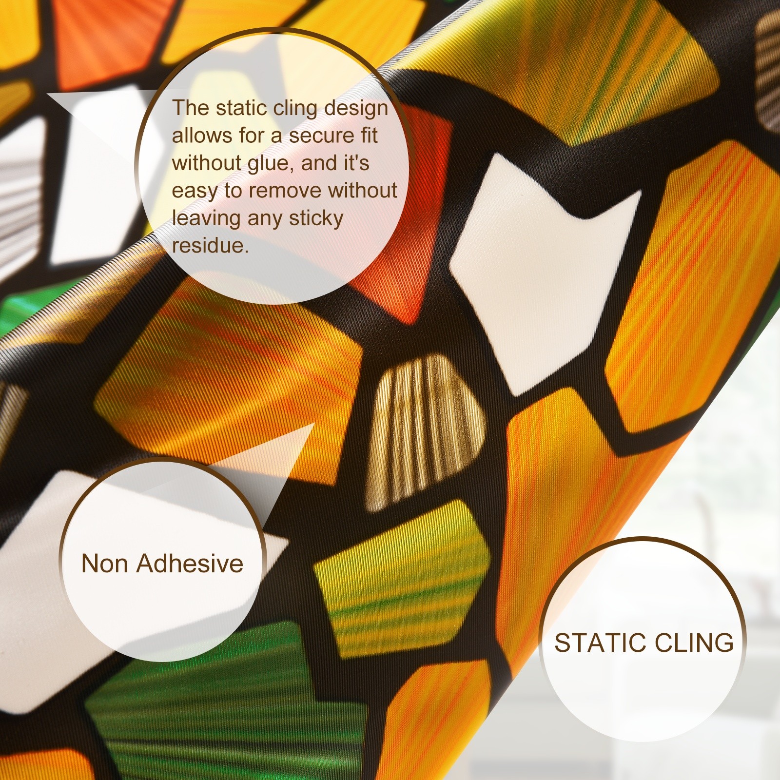 Colored Stone Pattern Stained Glass Window Privacy Film 39.4″x13.8″ Static Cling