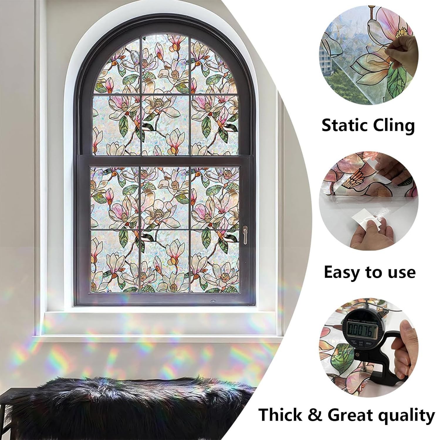 Stained Glass Window Film 17.5″x78.7″ Rainbow Privacy Static Cling Heat
