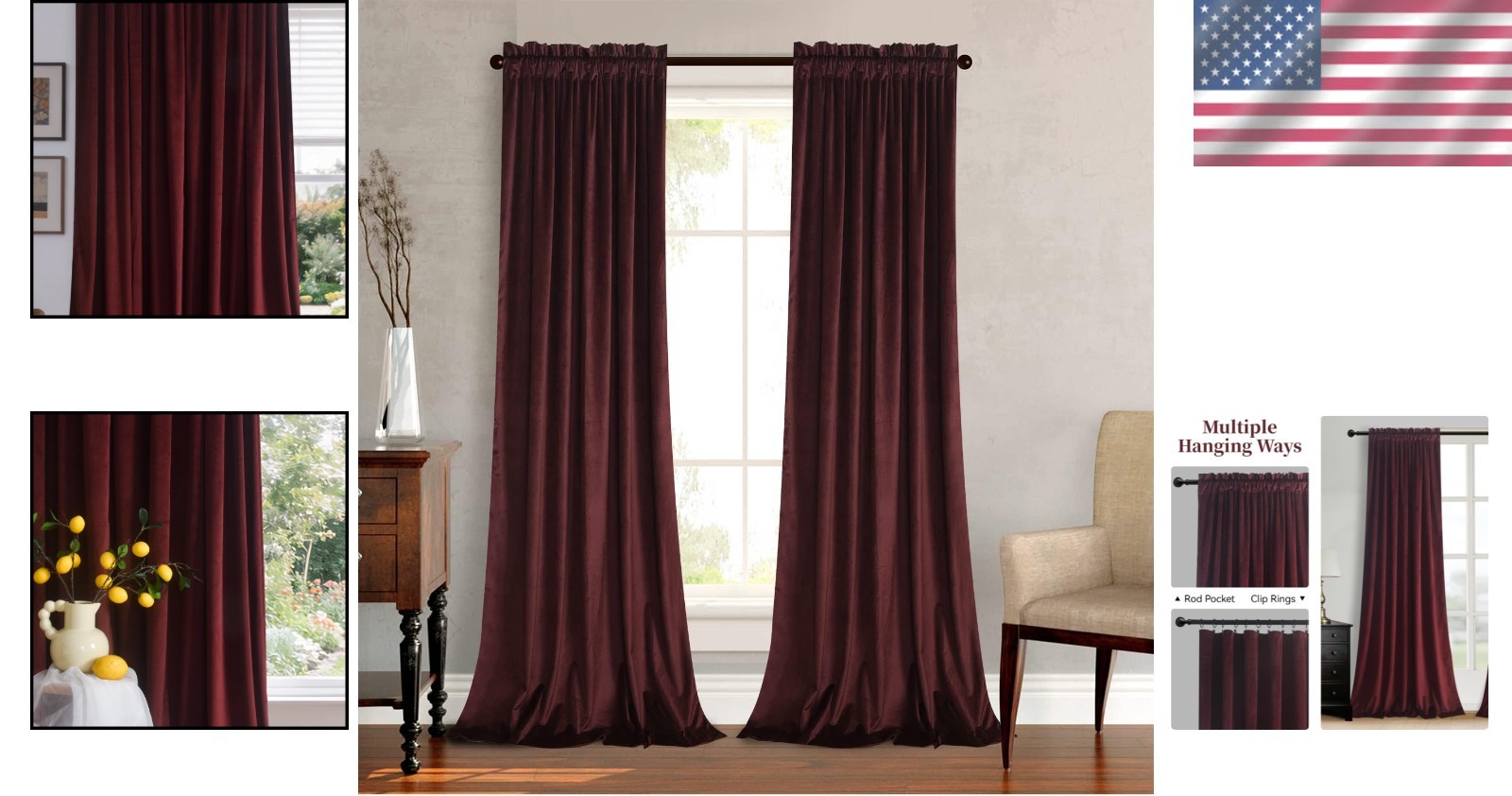 Luxurious 96″ Velvet Ruby Wine Curtains – 2 Panels, Room Darkening Drapes
