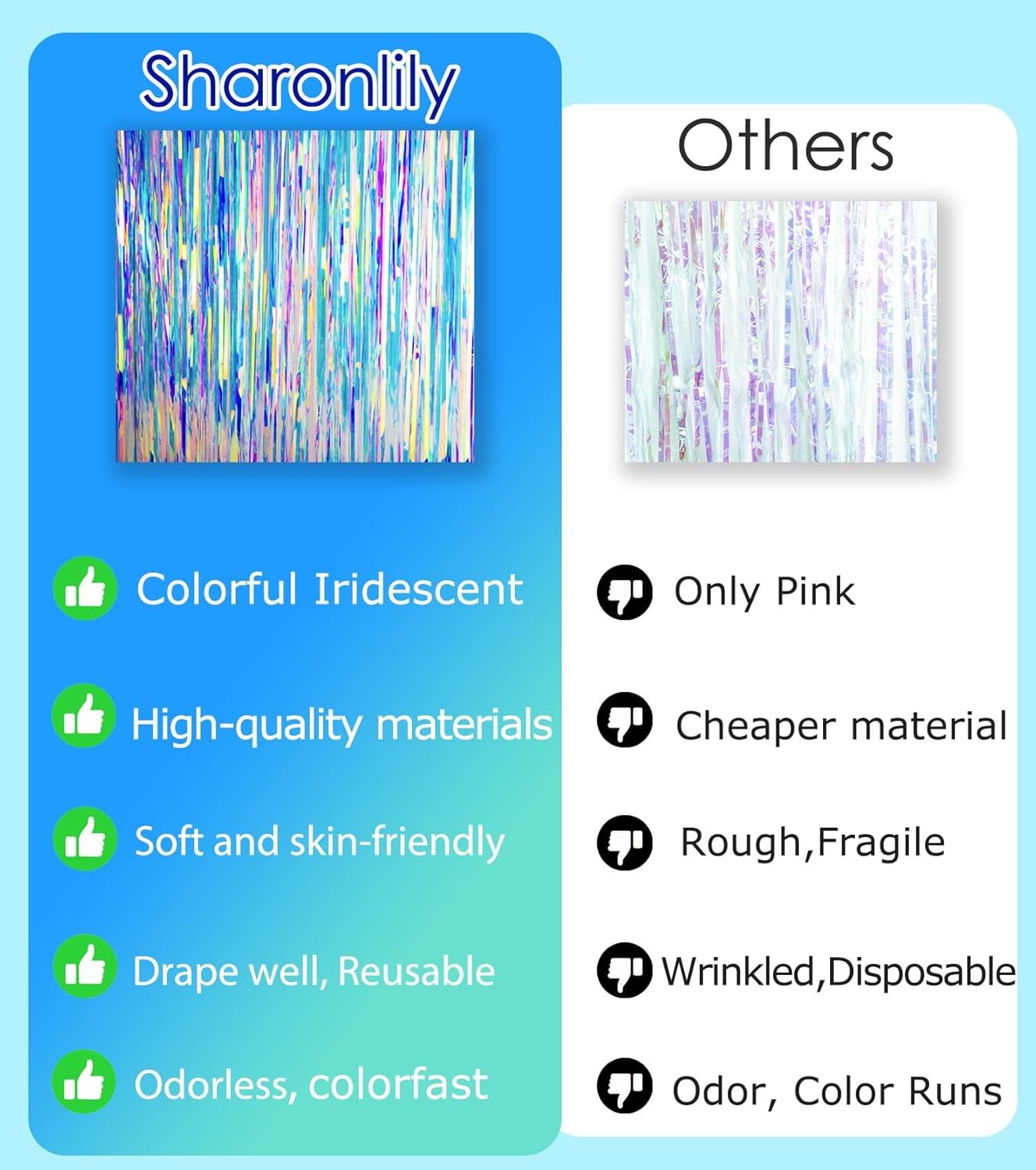 Gorgeous Iridescent Fringe Tinsel Streamers, 2 Pack of 3.3X 3.3 ft Neon