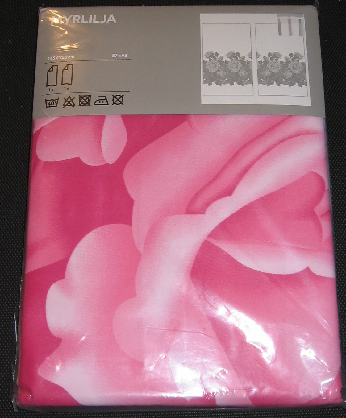 IKEA Myrlilja Floral Curtains 2 Panels Pink Retro Flower Power Roses on White