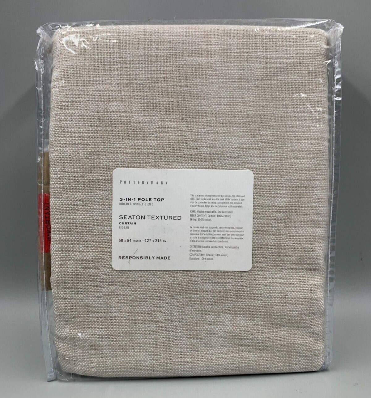 Pottery Barn Seaton Textured Cotton Lined Curtain Oatmeal 84″ #N56