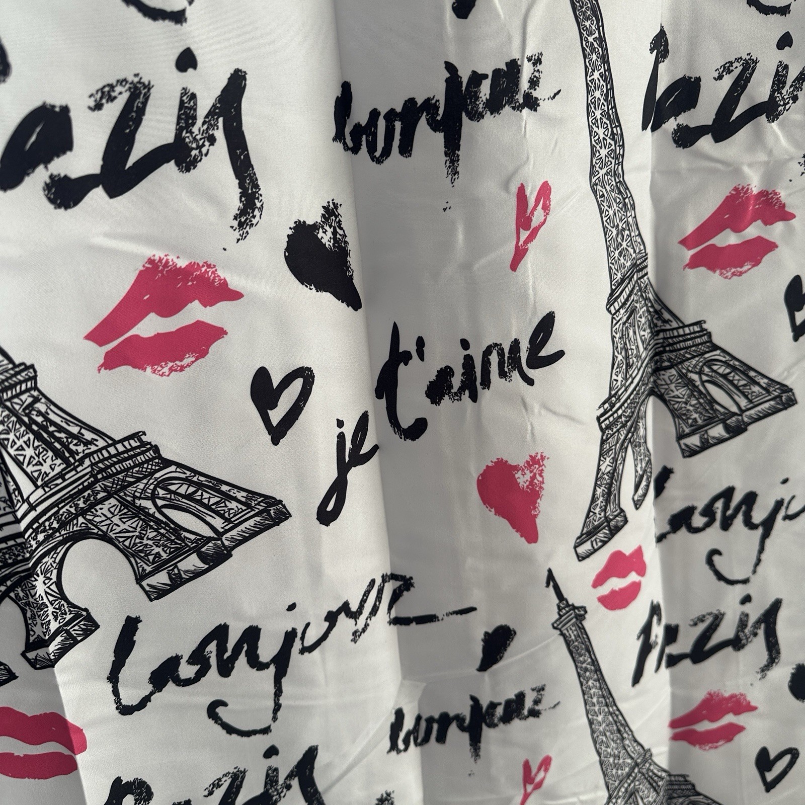 Paris Eiffel Tower Curtain Panels Set of 2 White Black Pink 28×84 Semi-Sheer NEW