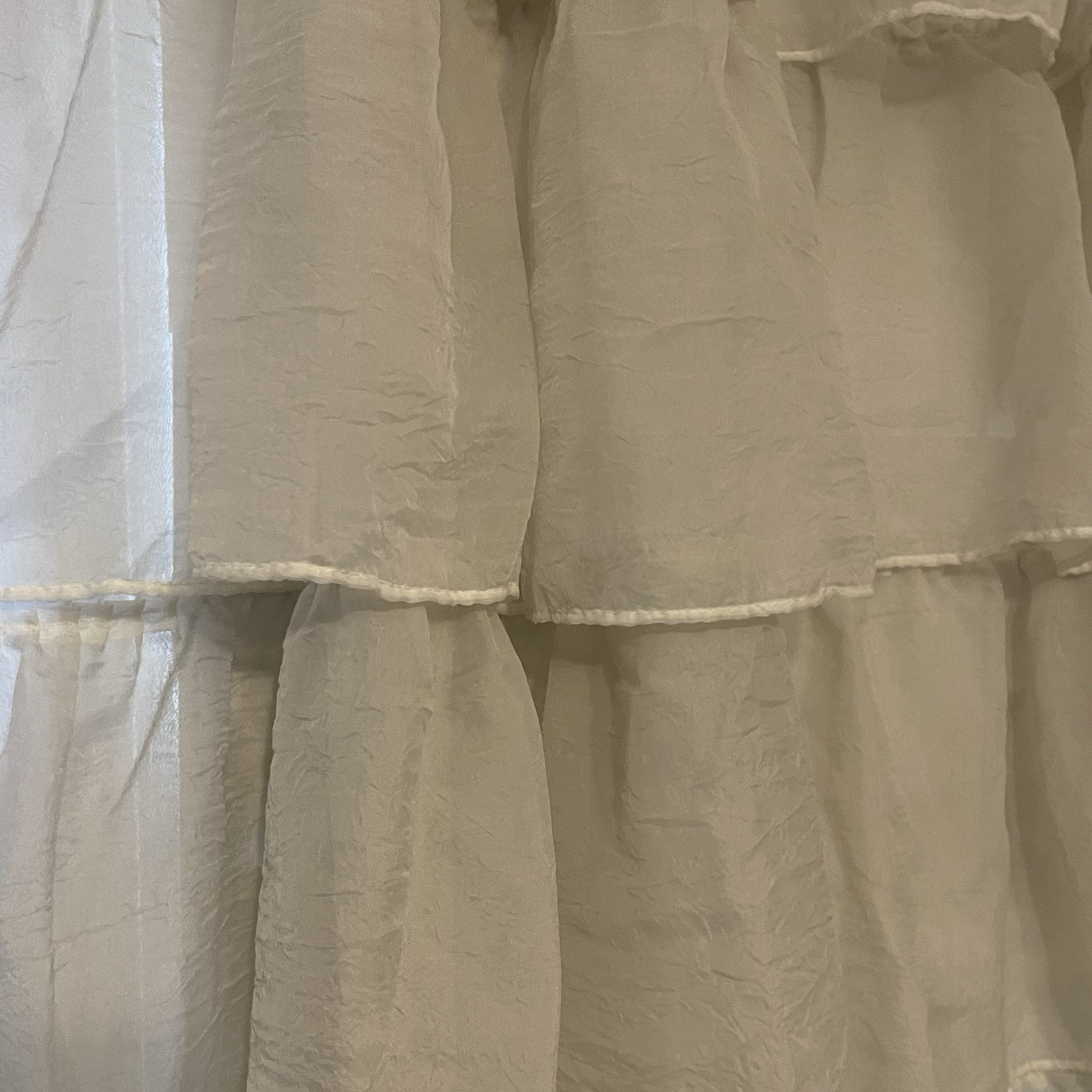 Vtg Curtains Ruffle Tier Sheer Panel Short 50” Long 65” Wide Ivory Buttonhole