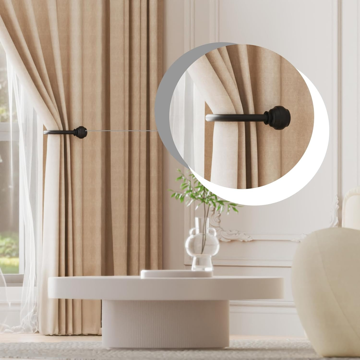 Curtain Holdbacks Black 2Pcs, Curtain Tiebacks Wall Mounted Curtain Hooks